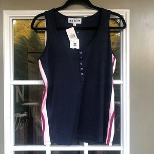 ☀️ KIKIT NWT Knit Navy Tank with Pink and White Stripes Size Medium